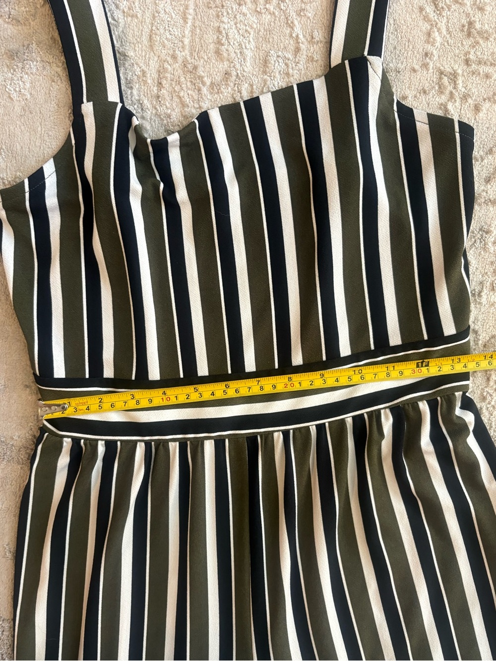 Express Olive and White Striped Women's Cropped Jumpsuit - Picture 4 of 8